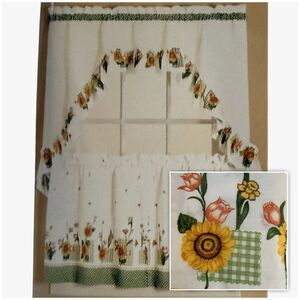 Vintage Sunflower Gingham Kitchen Curtain Cafe Curtains